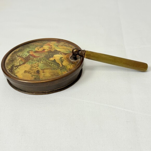 Vtg Womens Painted Handle Decorative French Pastoral Hand Mirror Round Shape - Picture 5 of 11